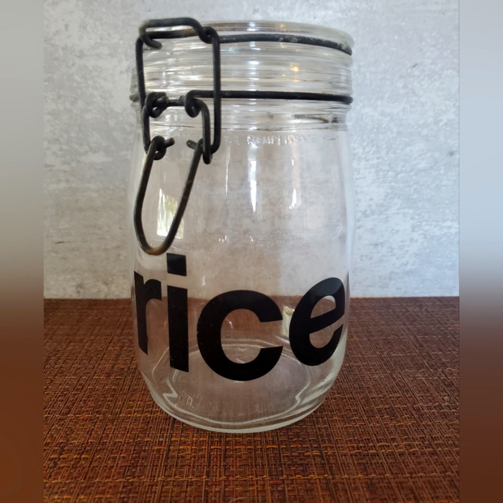 Vintage French Triomphe Mason jar with Rice label